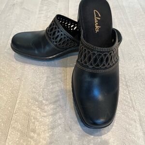 Clark’s Brigit black leather slip in.